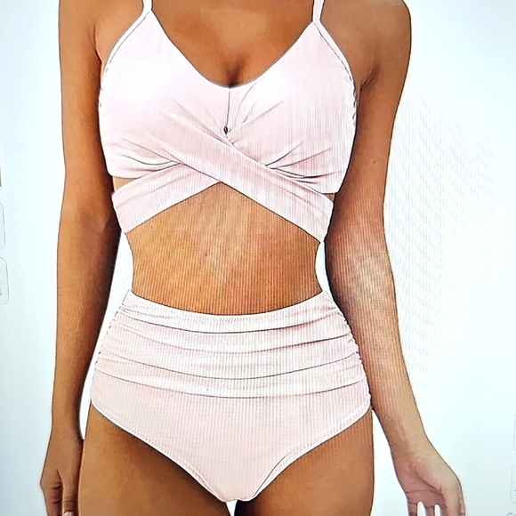 NWT High-Waisted Tummy Control 2 piece Bikini Set Pink 2XL - Picture 1 of 8
